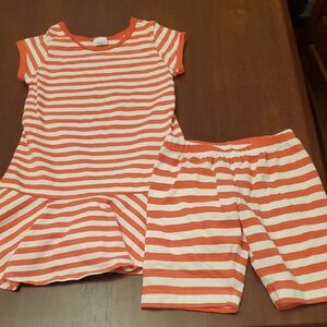 Striped Coral and White Girls Dress With Under Shorts